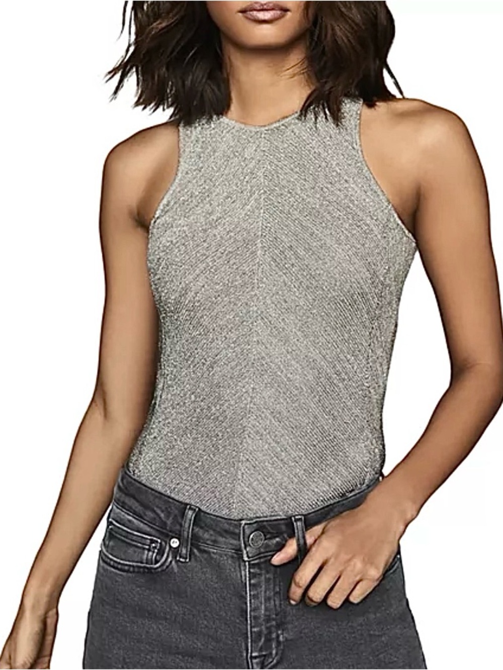 NWT REISS Kat Metallic Sleeveless Top XS $220